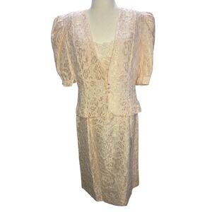 Vintage Cachet Bari Protas Lace Dress Set Women 13/14 Pink Formal Wedding USA